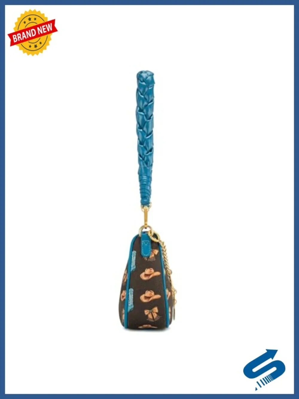 Canvas Crescent Hobo Shoulder Bag with Gold Chain - Y2K Western